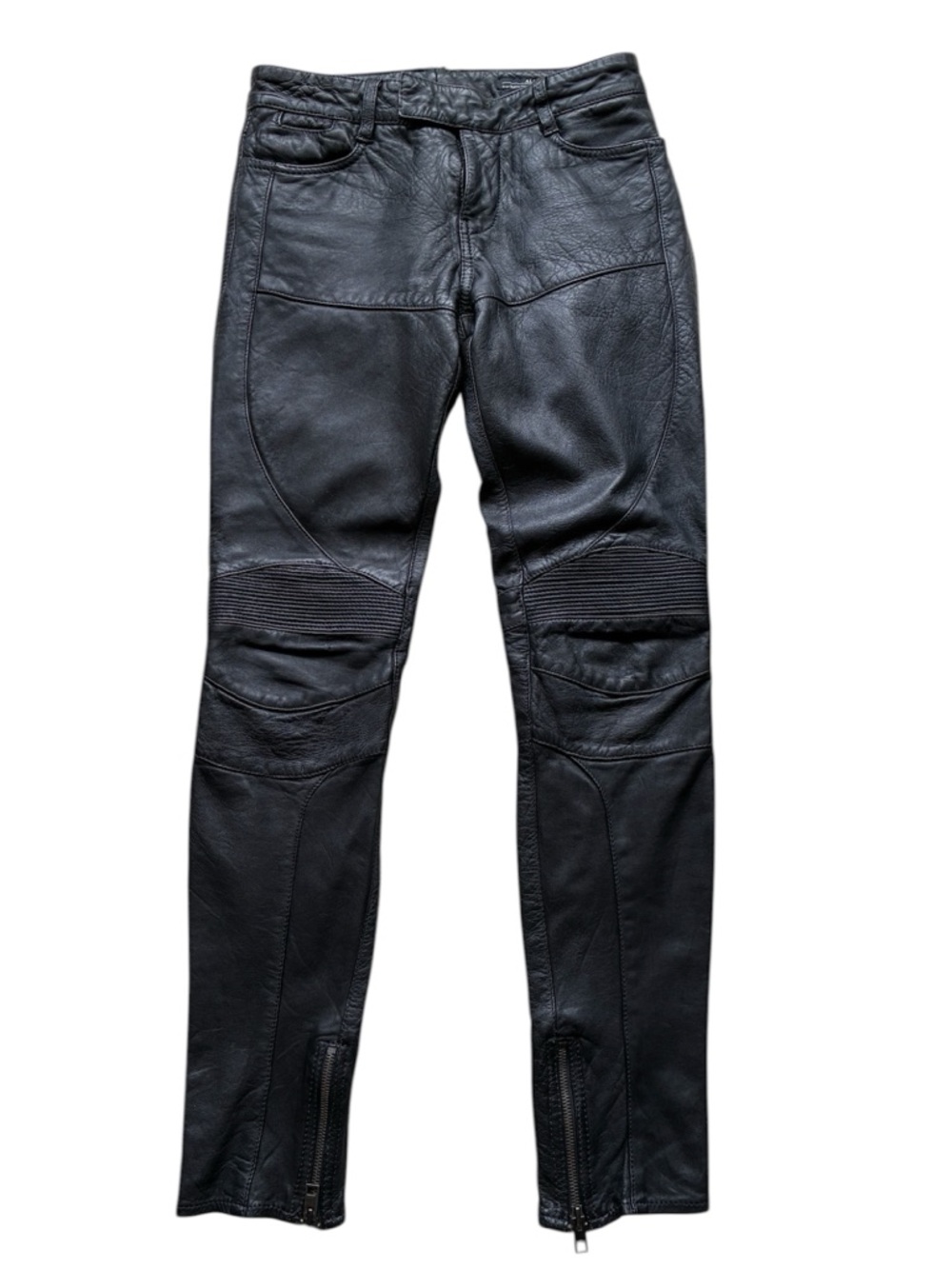 All Saints Women's Black Italian Leather Biker Trouser Pants Size 25